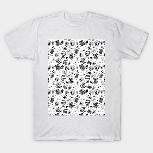 Cinema Pattern | Black BG White T-Shirt by Oliveirallan